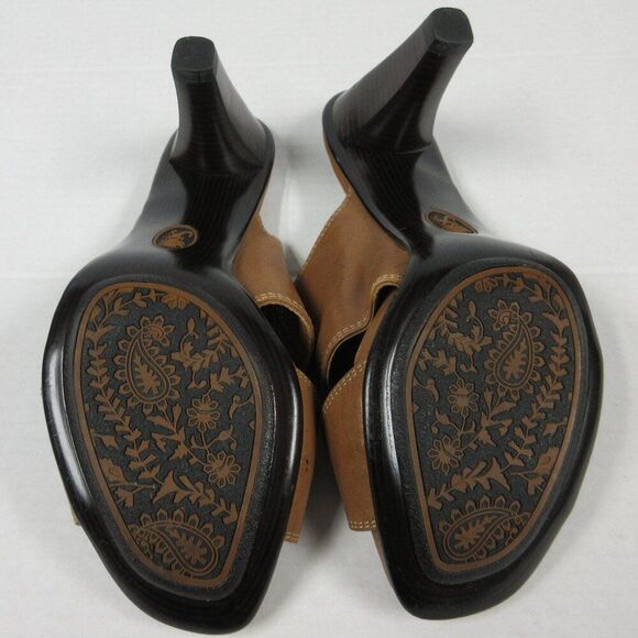 SOFFT Brown Tan Leather Heeled Sandals Size 8.5 Slip On Slide Mule Shoes 1227700 - Picture 11 of 15